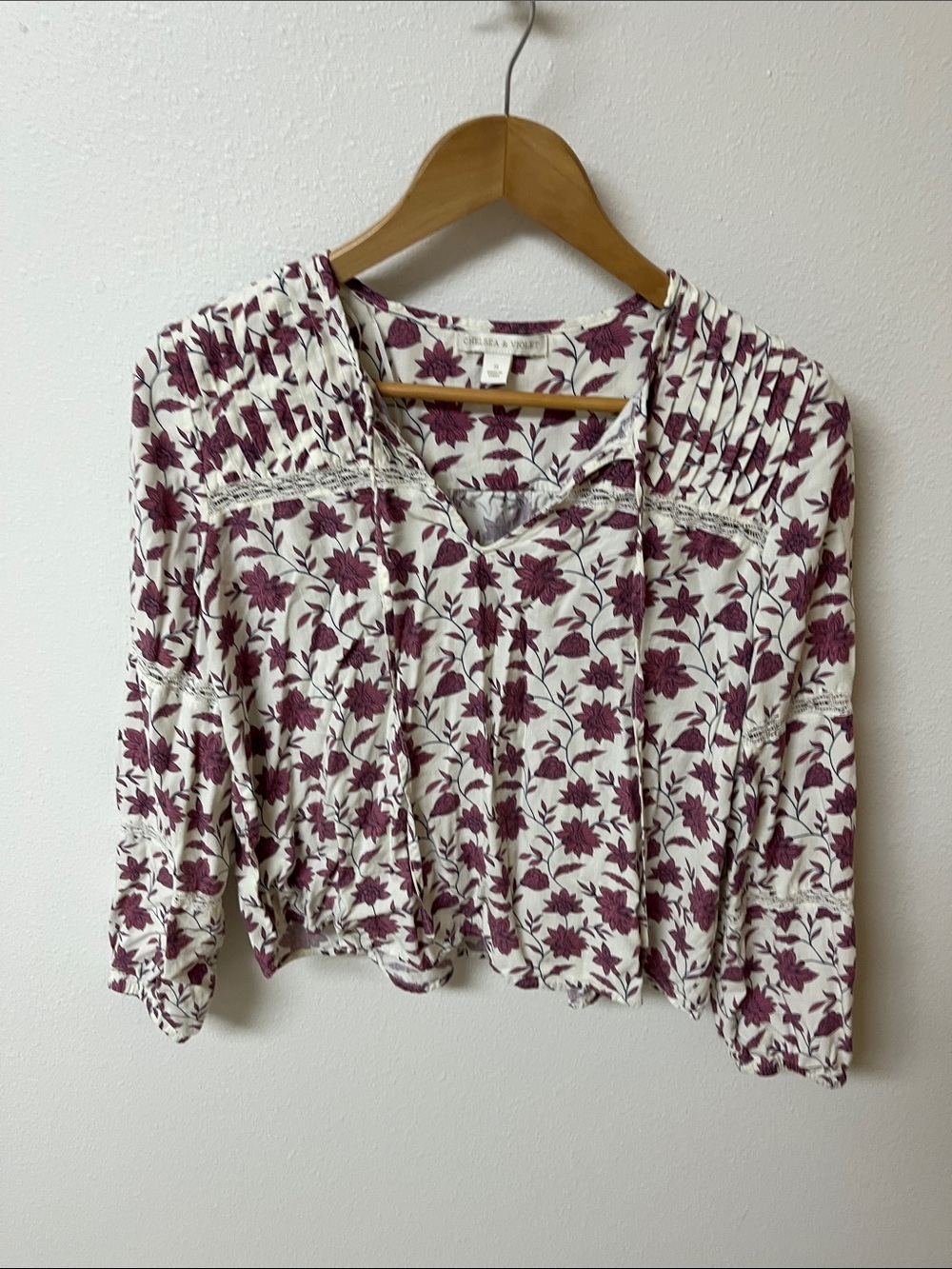Chelsea & Violet floral Pintuck Peasant Blouse in pink on Cream